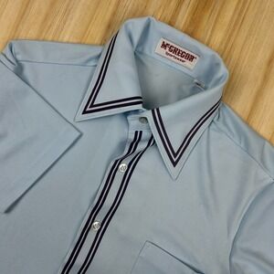 True Vintage 70s Dagger Collar Shirt Mens M Blue Disco Button McGregor